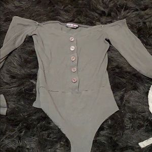 Olive green body suit off shoulders